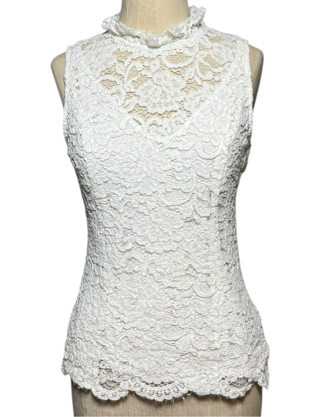 White House Black Market White Lace Sleeveless Mock Neck Top - Picture 2 of 10